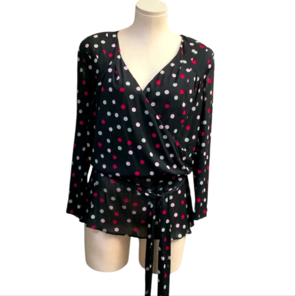 Alfani Black Pink Polka Dot Tunic Blouse